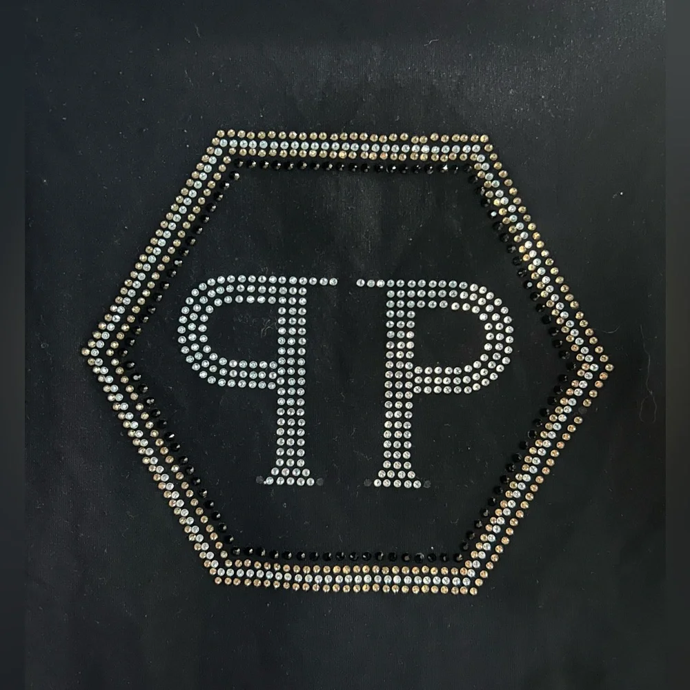 Philipp Plein Girls Rhinestone‎ Logo Dress Black Size 6 Designer EUC
